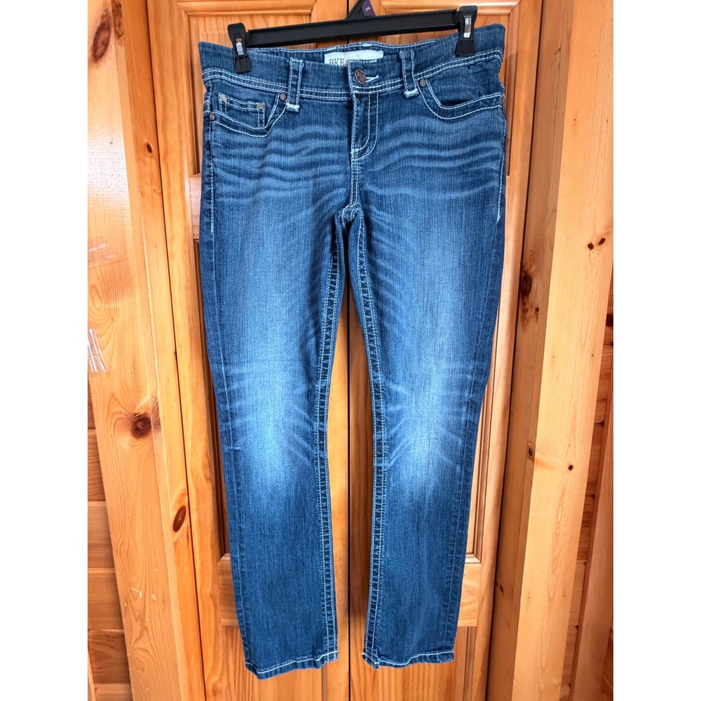 BKE Payton Straight Leg Jeans Womens 30R Medium Dark Wash Thick Stitch Buckle